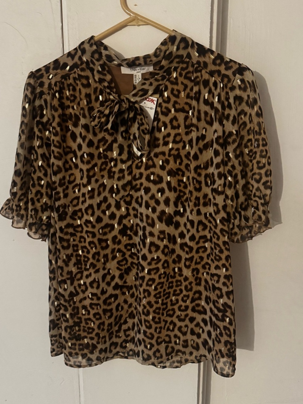 Leopard Print Tie-Neck Blouse in Brown - Lightweight Feminine Top